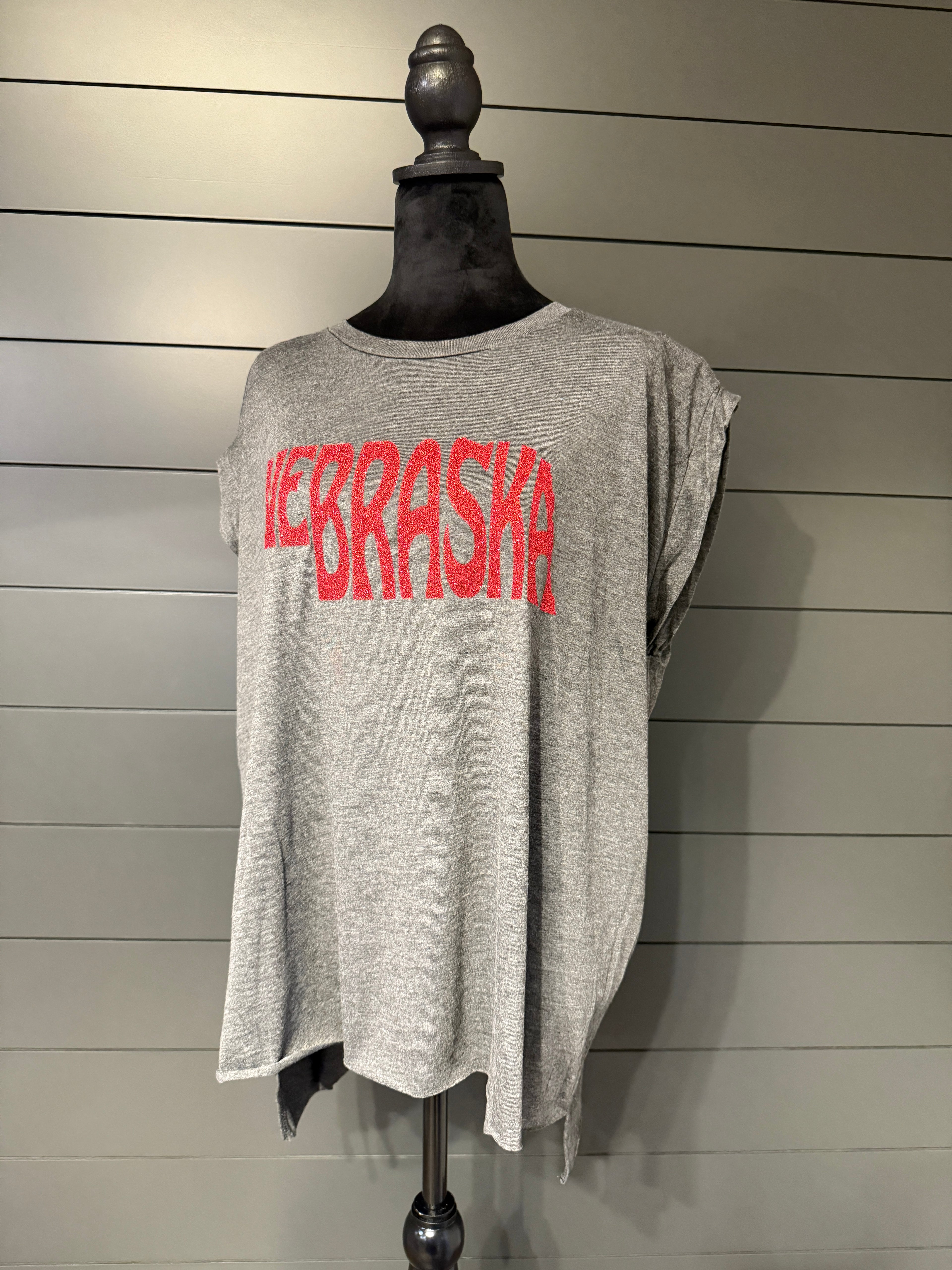 Red Sparkle Nebraska Muscle Tee