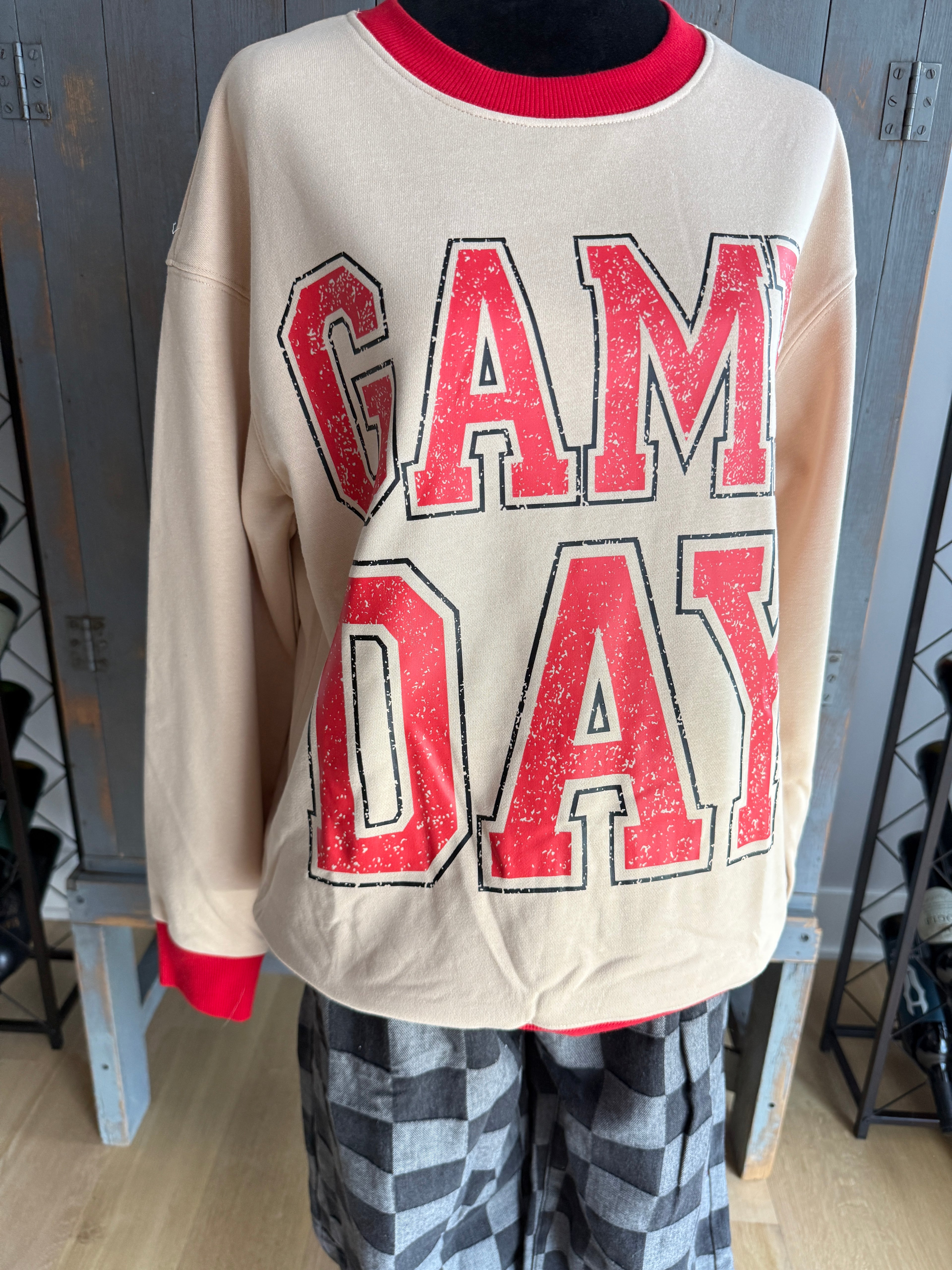 Oatmeal Trimmed Game Day Crewneck