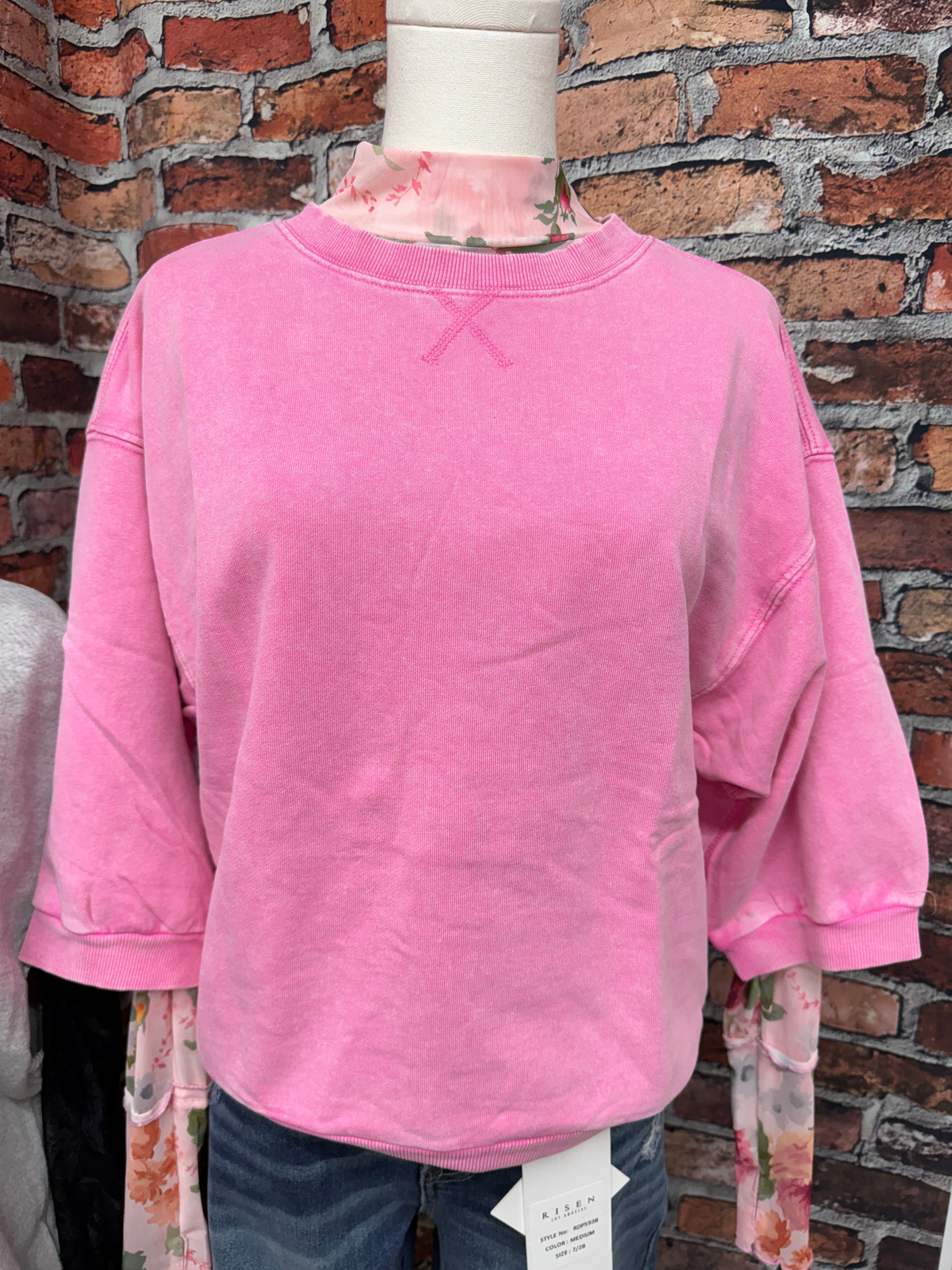 Pink Washed Short Sleeve Sweatshirt