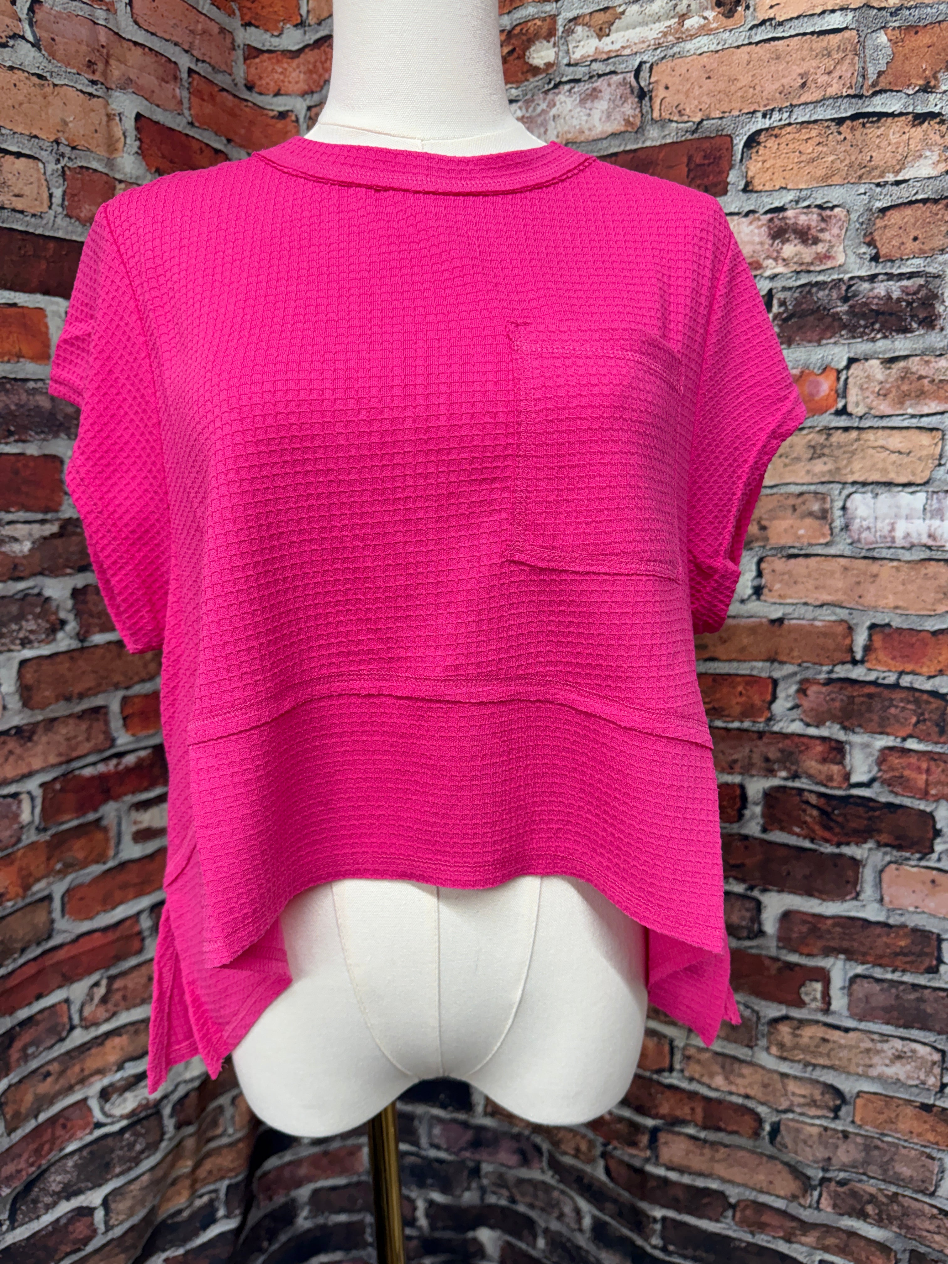 Waffle Knit Flared Hem Top