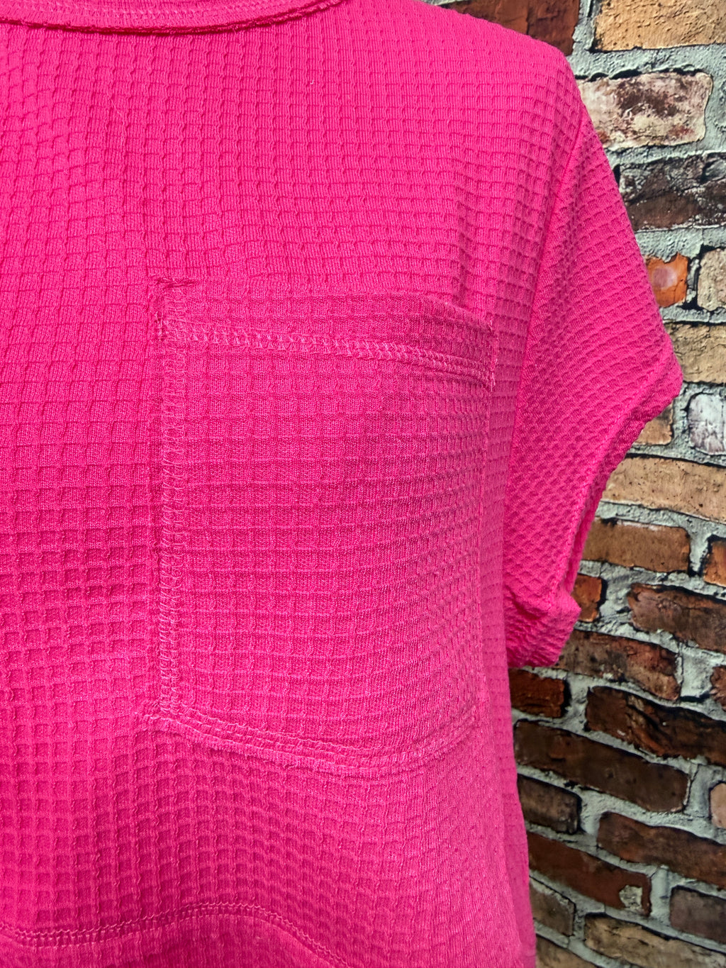 Waffle Knit Flared Hem Top