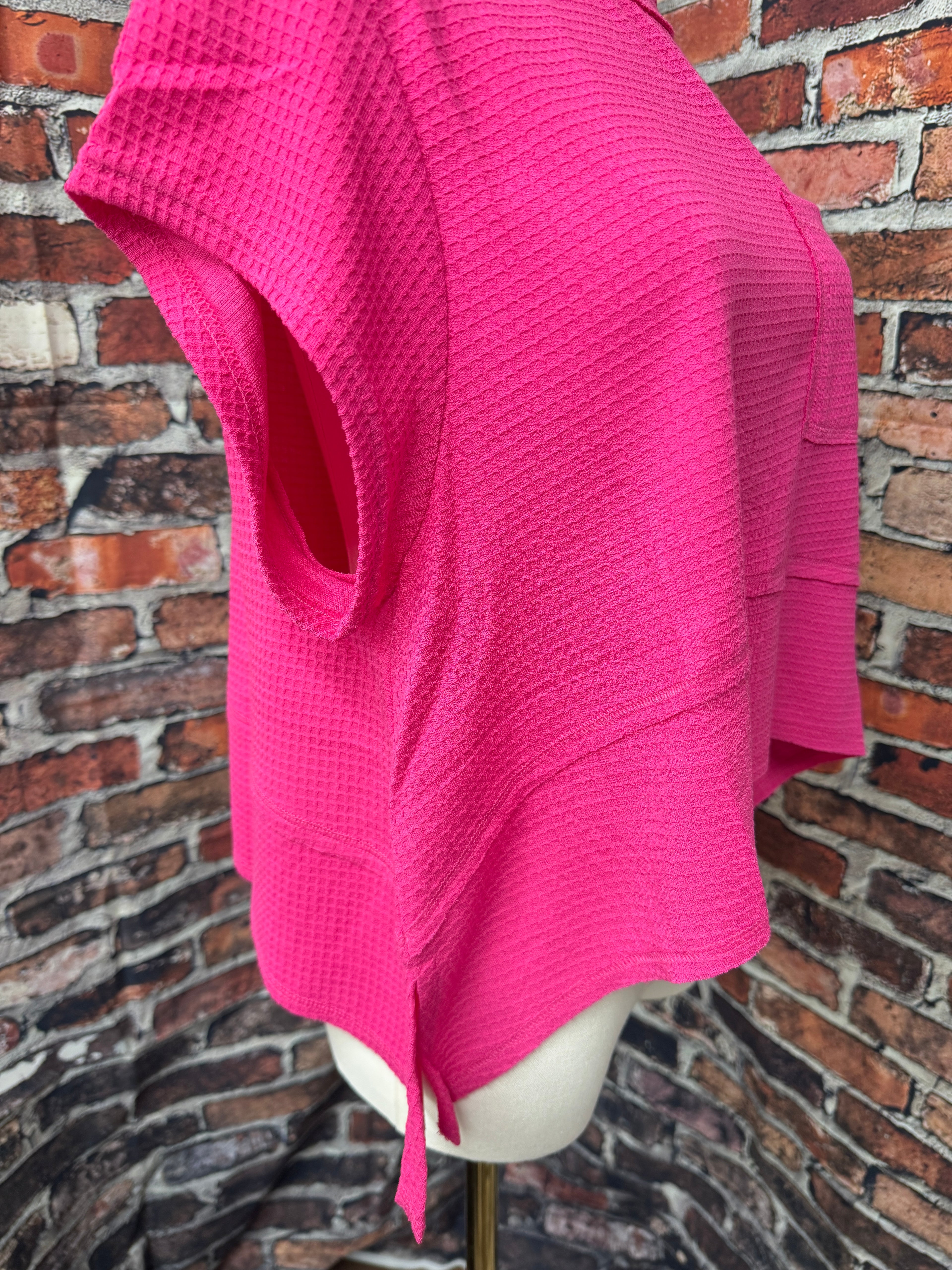 Waffle Knit Flared Hem Top