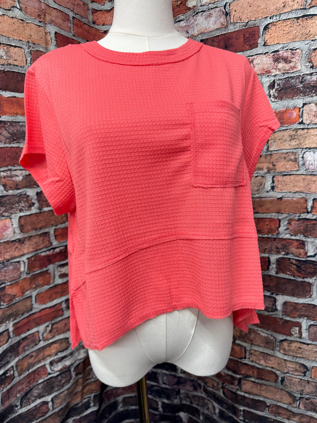 Waffle Knit Flared Hem Top