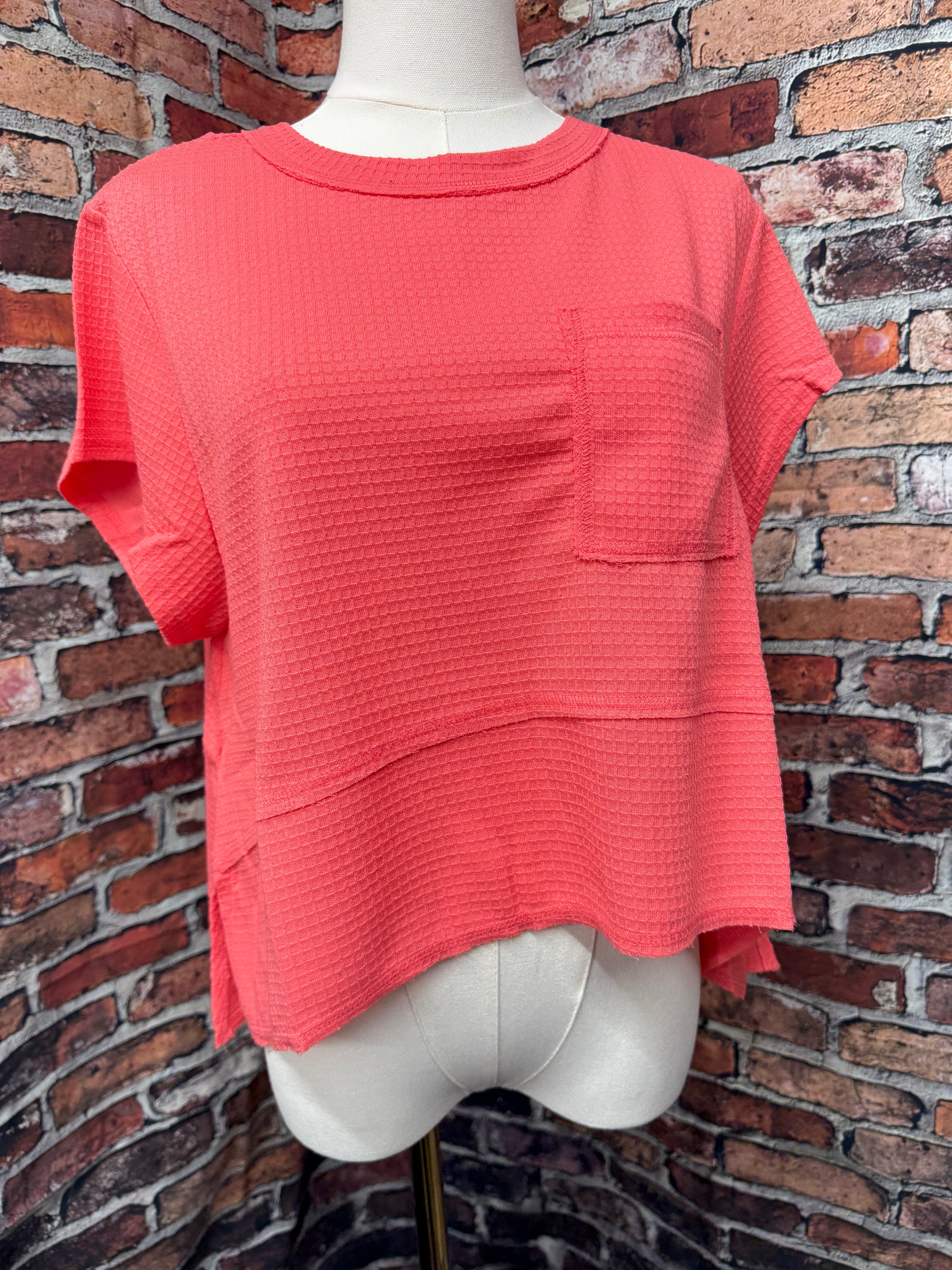Waffle Knit Flared Hem Top